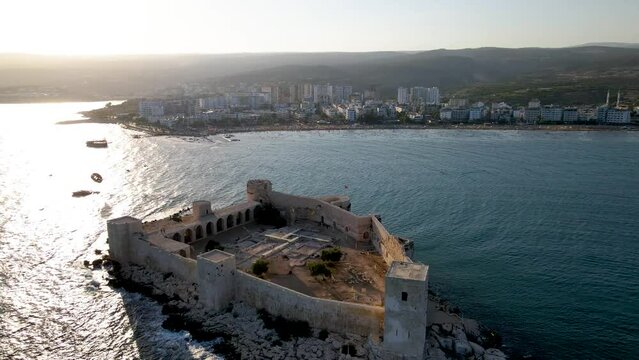 Aerial view of the maiden castle (Kiz Kalesi) in Mersin Turkey.