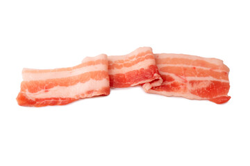 Raw bacon slices isolated on a white background.