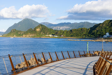 Wooden pathway in Badouzi Harbor in Keelung of Taiwan