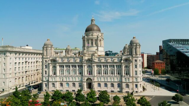 Port of Liverpool Building at Pier Head - aerial view - drone photography