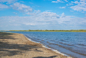 picturesque landscape of seleta river and beach in Kazakhstan