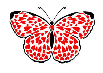 Butterfly of red hearts. Vector illustration