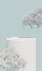 Blue background with a product podium. blue clouds. illustration