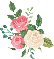 Blooming bouquet. Pink roses composition. Romantic flowers