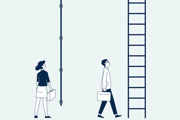 Gender gap, missing equality between woman and man on work. Career, business discrimination concept. Inequality wage and relations recent vector scene