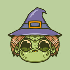 Halloween head Witch cute illustration