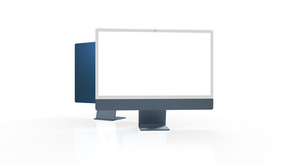 Trendy realistic thin frame monitor mock up with blank white screen