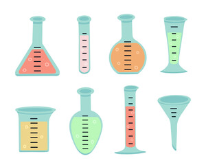 Big chemical flasks set. Vector Illustration for printing, backgrounds, covers and packaging. Image can be used for greeting cards, posters, stickers and textile. Isolated on white background.