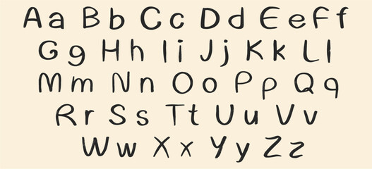 Modern calligraphy alphabet, hand drawn font. Large and small letters. Vector font.