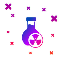 Color Laboratory chemical beaker with toxic liquid icon isolated on white background. Biohazard symbol. Dangerous symbol with radiation icon. Gradient random dynamic shapes. Vector