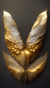 gold wings feathers Digital Art Illustration Painting Hyper Realistic