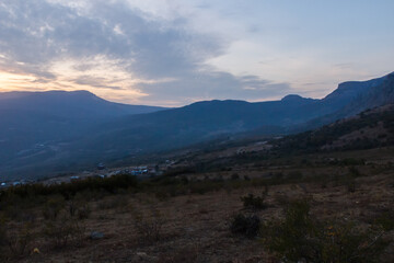 Sunset near Demerdzhi rocks. Crimea