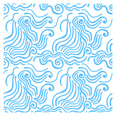 Seamless pattern with blue swirling waves.