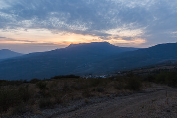 Sunset near Demerdzhi rocks. Crimea