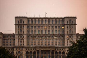 Fototapeta na wymiar Palace of Parliament at night time, Bucharest, Romania