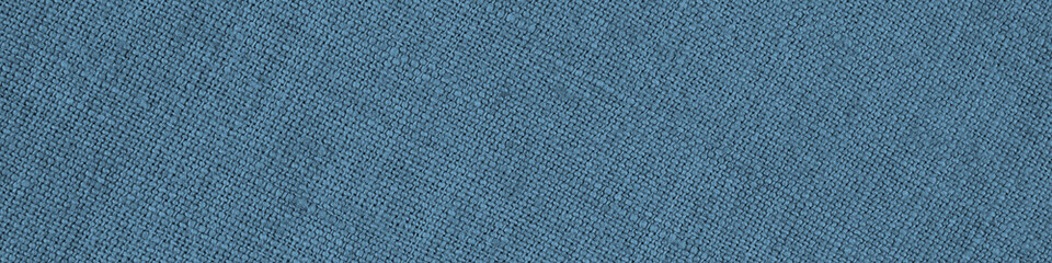 Blue woven surface close up. Linen textile texture. Fabric net background. Textured braided len banner or headline. Macro - obrazy, fototapety, plakaty