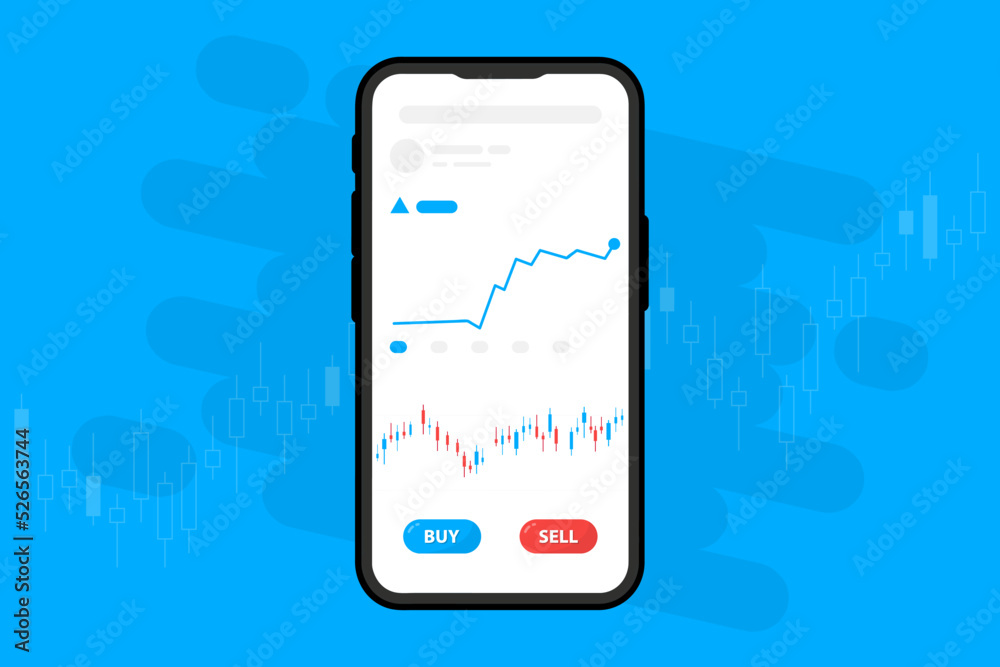 Poster stock online trading with smartphone. mobile phone in hand with world business graph or chart stock 