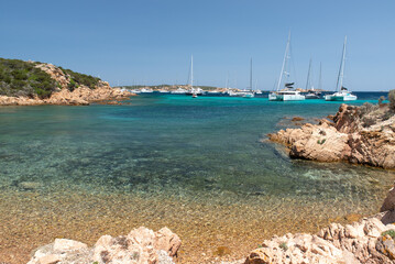 Budelli island, Maddalena archipelago, Sardinia, Italy. The various shades of green and blue of a crystalline sea