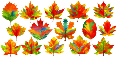 Fototapeta na wymiar Collection of colorful autumn tree leaves isolated on white background. Digital illustration
