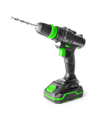 New modern cordless drill machine on white background