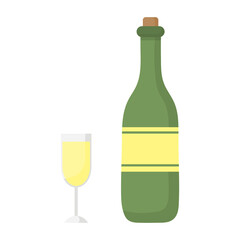 Glass champagne and bottle icon.