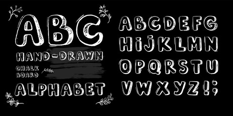 Font pencil vintage alphabet drawing with chalk on chalk board background.
