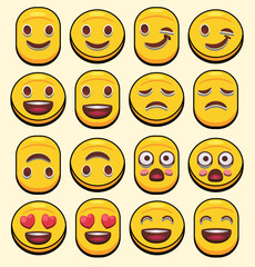 Fototapeta premium Emoji set of different shape for social media reaction emoticons
