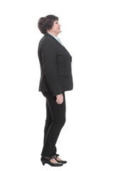 Mature business woman in a black pantsuit .