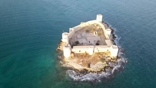 Aerial view of the maiden castle (Kiz Kalesi) in Mersin Turkey.