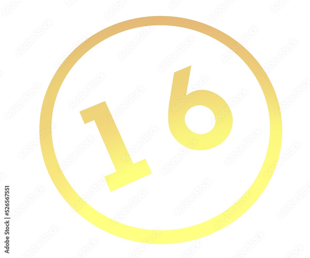 Poster colored number 16 in a circle from a gradient. enumeration and numbering.