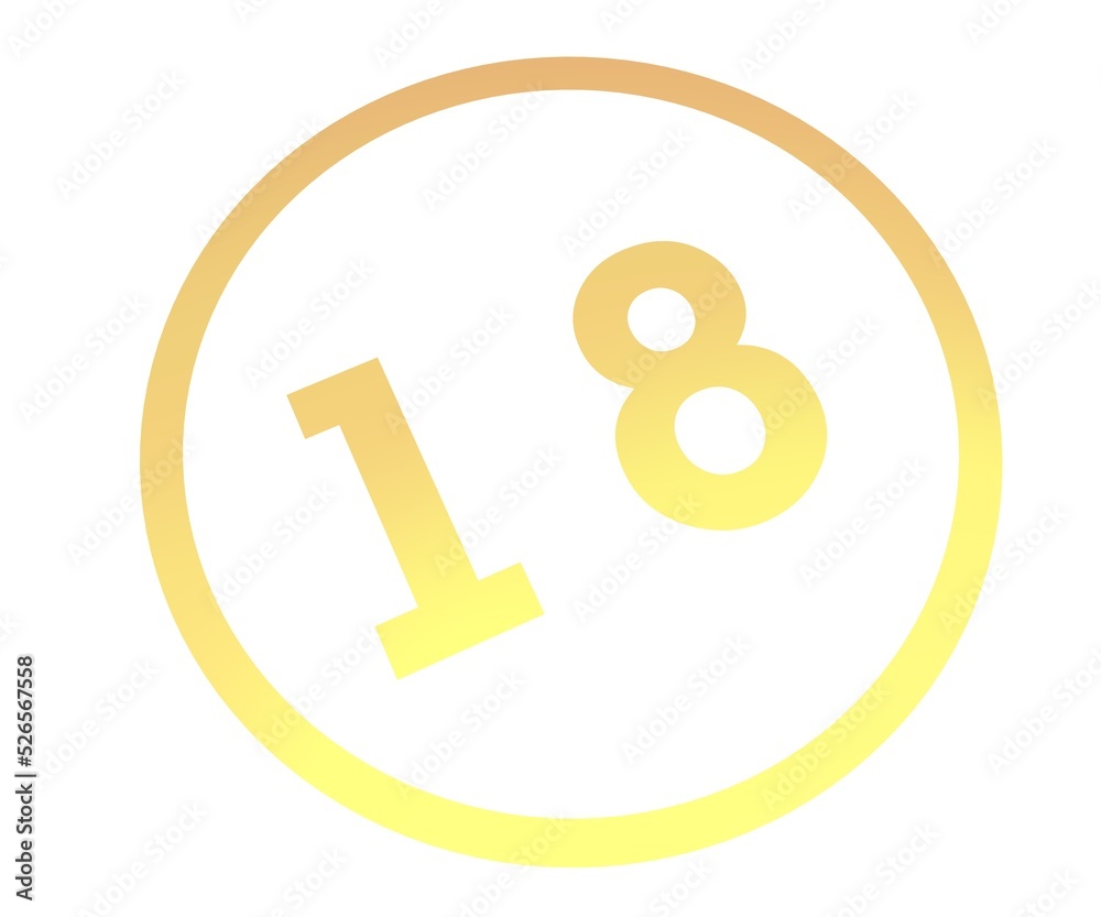 Poster colored number 18 in a circle from a gradient. enumeration and numbering.