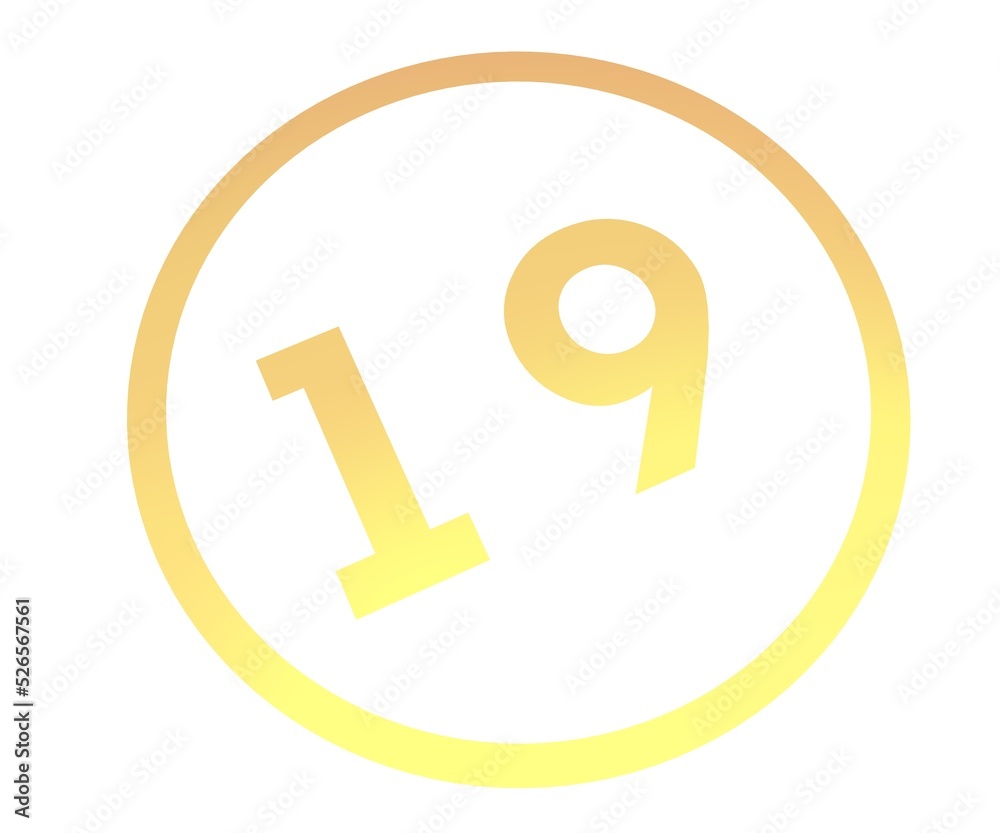 Poster colored number 19 in a circle from a gradient. enumeration and numbering.