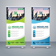 Business Roll Up Banner Vector. Standee Design. Banner Template. Presentation and Brochure. Vector illustration