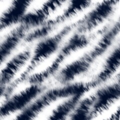 Seamless pattern with tie dye zebra stripes in indigo and white colors. Abstract watercolor blurred texture © Morena
