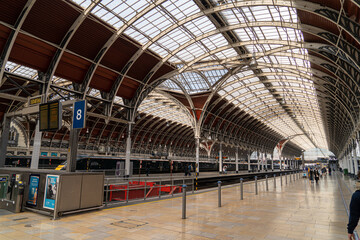 London UK August 1st 2022 Paddington Station GWR Great Western Railway Station Platform and Metal and Glass Roof