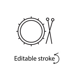 Drum kit with sticks outline icon. Drum school logo. Rock musical instrument. Isolated vector stock illustration