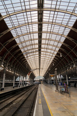 Fototapeta na wymiar London UK August 1st 2022 Paddington Station GWR Great Western Railway Station Platform and Metal and Glass Roof