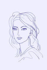 Pencil sketch of a woman head, minimalist drawing on white