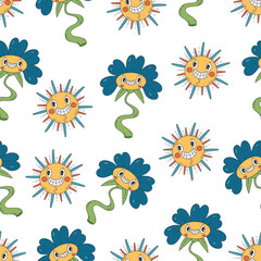 Retro psychedelic shapes comic abstract seamless pattern cover background design element illustration