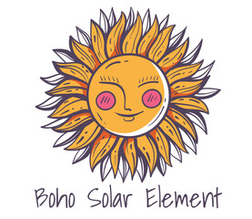 Boho esoteric sun solar element doodle line style concept. Vector graphic design illustration
