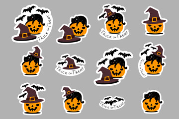 Set of halloween clipart stickers vector.