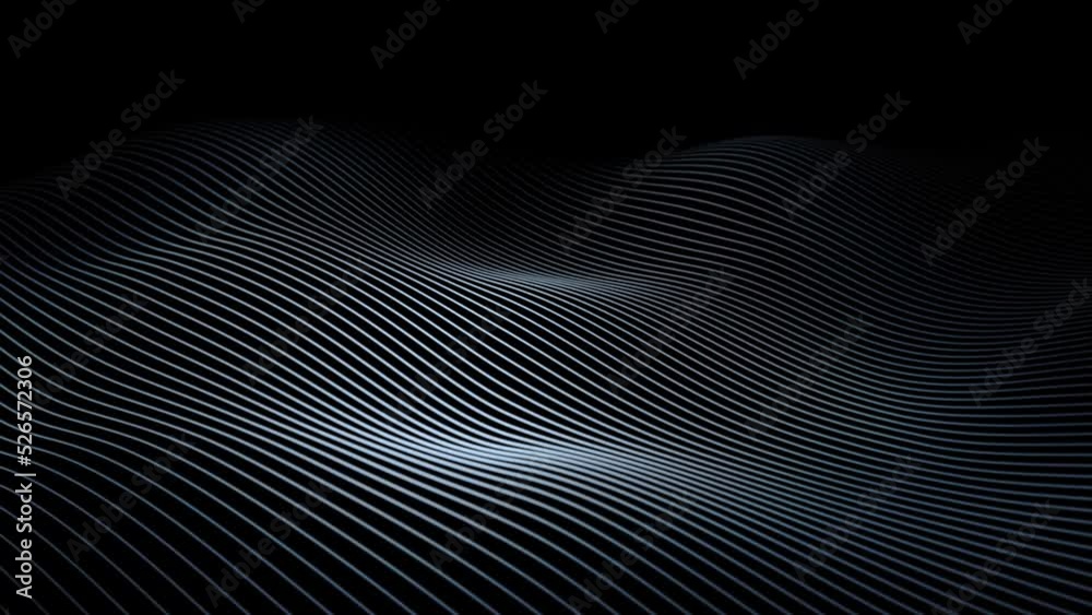 Poster seamless looping slow motion wavy lines on clean black animation background.