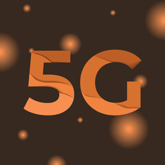 Squared banner about 5G technologies paper cut style, vector illustration isolated on dark background. Blurred yellow shapes, design, high speed network technologies