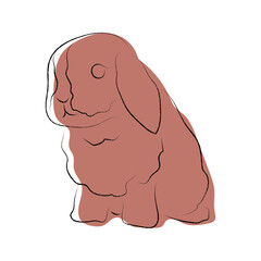 Cute rabbit, bunny, line art, one line art, color spots