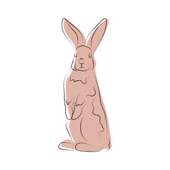 Cute rabbit, bunny, line art, one line art, color spots