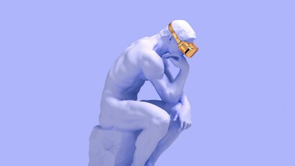 3d glitch of sculpture thinker. Seamless looped. NFT concept. 3D animation. 4K. Ultra high definition. 3840x2160.