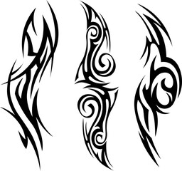 Vector tribal tattoo. Silhouette illustration. Isolated abstract element set.
