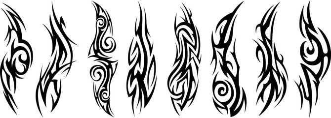 Vector tribal tattoo. Silhouette illustration. Isolated abstract element set.
