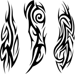 Vector tribal tattoo. Silhouette illustration. Isolated abstract element set.
