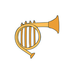 French horn colorful doodle  illustration in vector. Brass trumpet colorful icon in vector. Musical wind instrument illustration in vector.